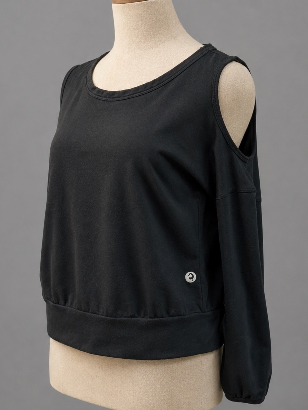 Black, thick, cold shoulder, long sleeve, dressy sweatshirt